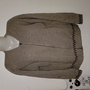 Eddie Bauer zip up cardigan wool long sleeve floral trim pattern